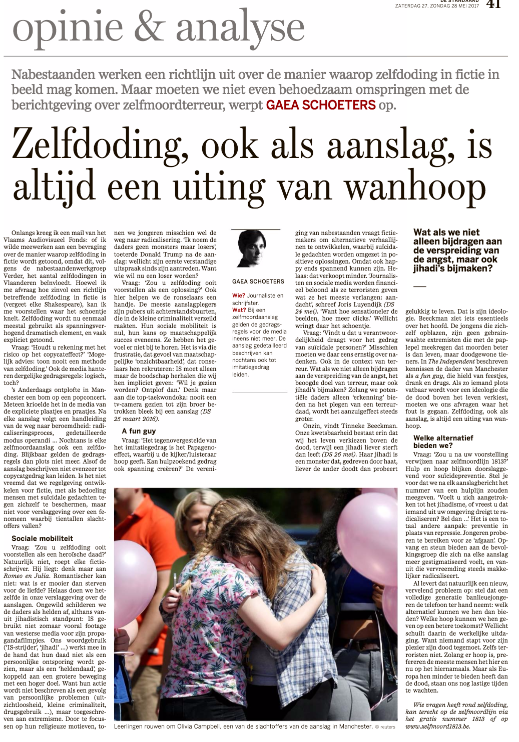 zelfdoding, ook als aanslag, is altijd een teken van wanhoop #DSOpinie