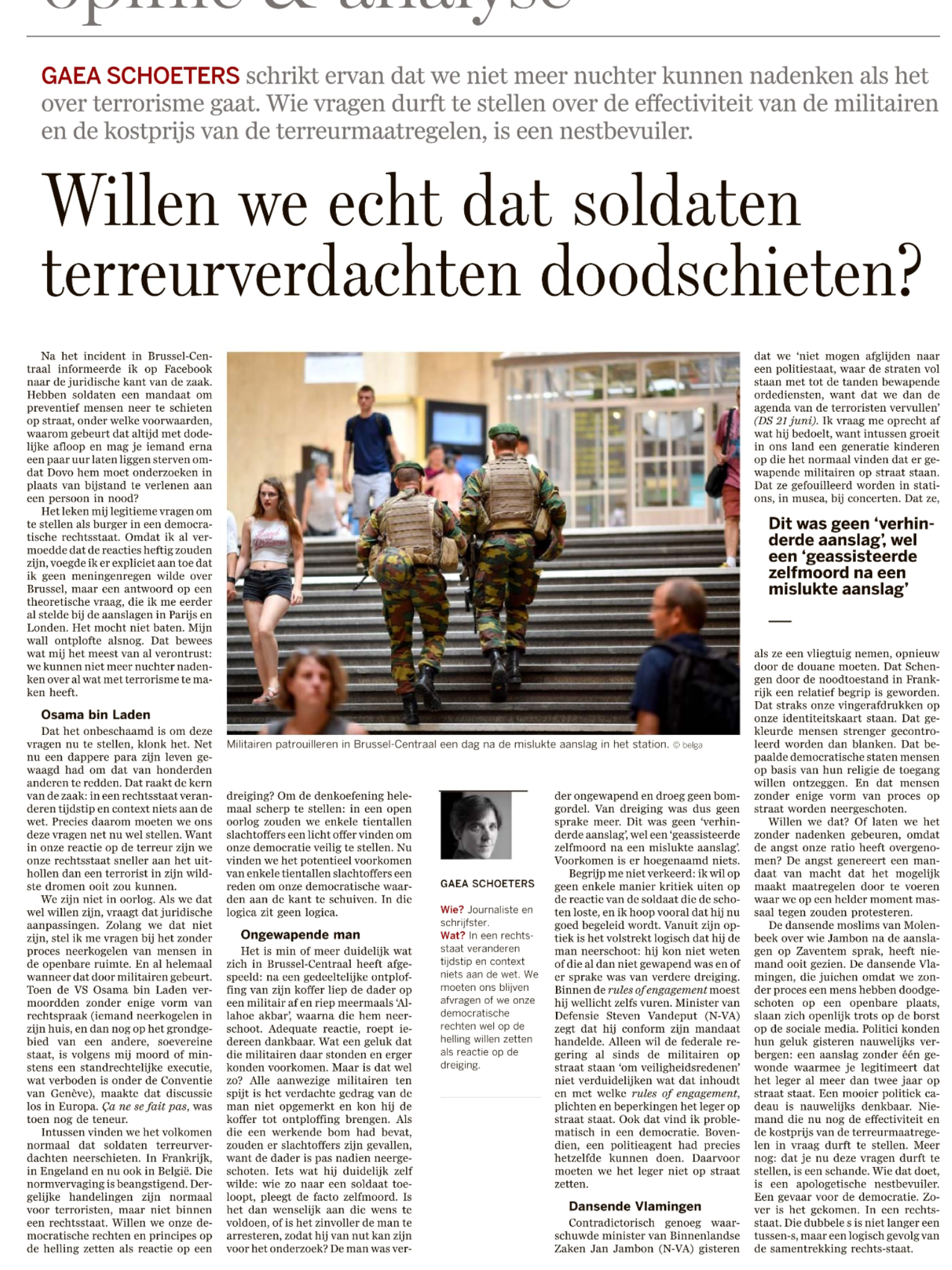 Willen we echt dat militairen terroristen neerschieten? #dsopinie