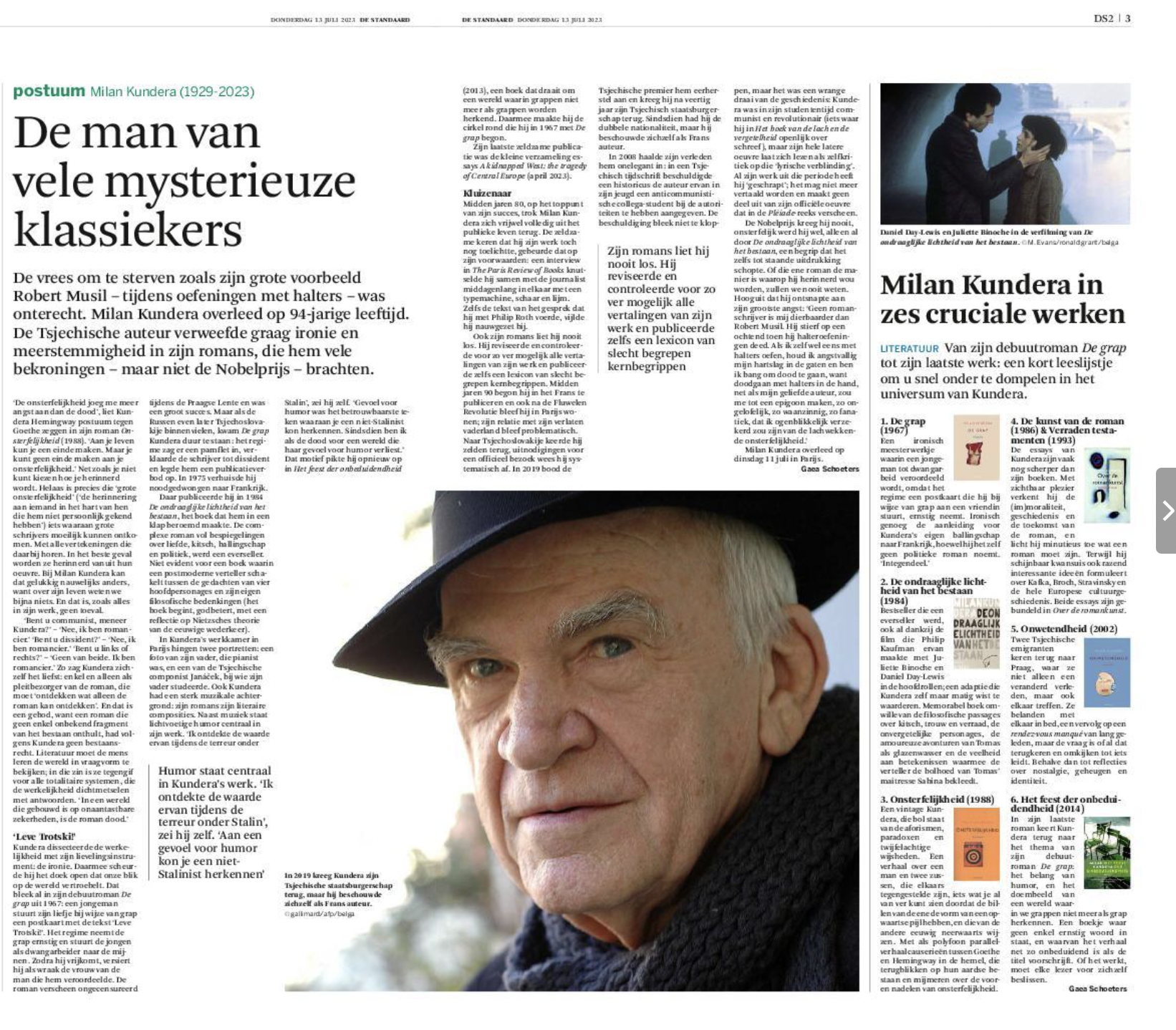 Kundera in zes cruciale werken @destandaard